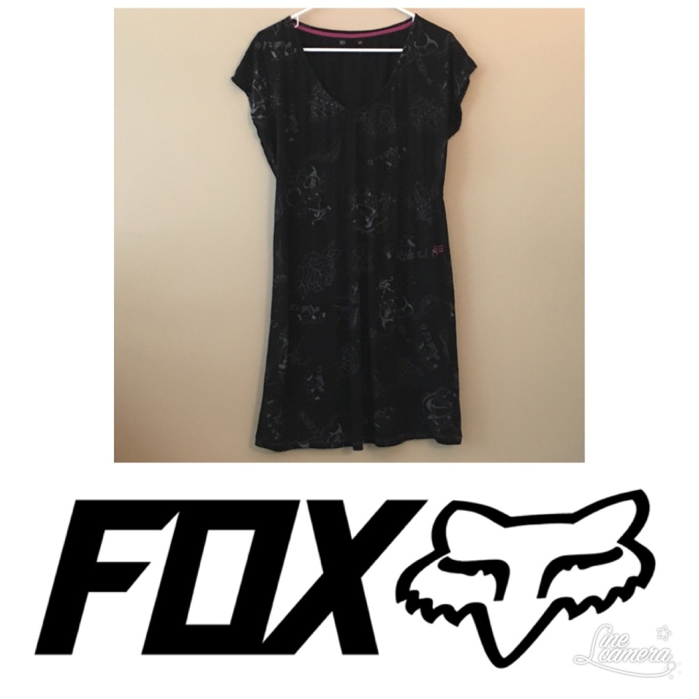 Fox Short Sleeve Black Dress/ Gray Print sz. L